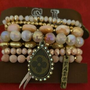 Elegant Beaded Upcycled Bracelet Set with Charms